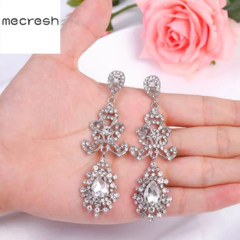 Mecresh Sølv Farve Krystal Dråbe Øreringe til Kvinder koreansk Mode Brude Lange Øreringe Smykker MEH1775