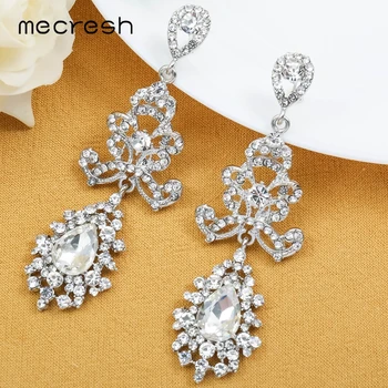 Mecresh Sølv Farve Krystal Dråbe Øreringe til Kvinder koreansk Mode Brude Lange Øreringe Smykker MEH1775