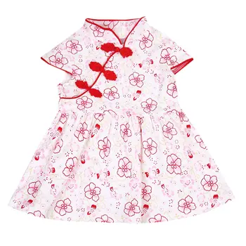 Gratis forsendelse lille Barn Spædbarn Baby Piger Kinesisk Qipao Blomster Bryllup Kjole Kostume Tøj