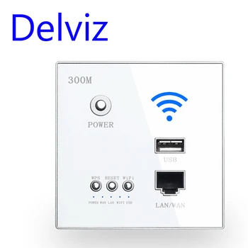 Delviz Trådløse WiFi-Stik Rj45, AP Relæ Smart usb stik, Krystal glas panel, 220V, 300Mbps Indlejret Væggen WIFI Router