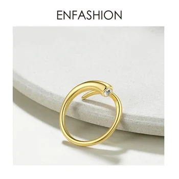 ENFASHION Kurve Crystal Åbning Ring Guld Farve Snoede Form Ringe Til Kvinder Tilbehør Finger Mode Smykker Gaver R194010