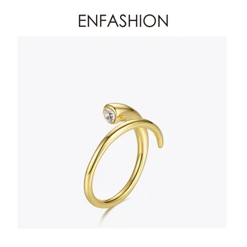 ENFASHION Kurve Crystal Åbning Ring Guld Farve Snoede Form Ringe Til Kvinder Tilbehør Finger Mode Smykker Gaver R194010