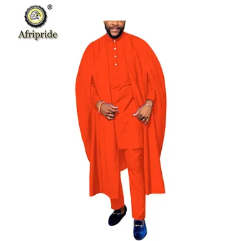 2019 Afrikanske Mænd Traditionelle Tøj 3 delt Sæt Dashiki Shirt+Ankara Bukser+Agbada Robe Arv Udstyr AFRIPRIDE S1916031