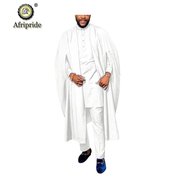 2019 Afrikanske Mænd Traditionelle Tøj 3 delt Sæt Dashiki Shirt+Ankara Bukser+Agbada Robe Arv Udstyr AFRIPRIDE S1916031