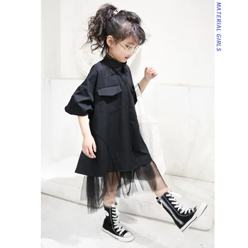Baby pige shirt kjole 2020 forår og efterår nye søde mesh syninger sort kjole egnet til børn, baby tøj