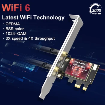 CardKing 3000Mbps WiFi-Adapter 6 PCI Express 802.11 AC/AX Intel AX200 PCIe-netværkskort 2,4 G/5GHz Bluetooth 5.1 Wi-Fi Dual Band