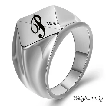 18mm Mode Signet Første Stempel Ring for Mænd Sort Rustfrit Stål Indgraveret Personlig Initialen Brev Ring Brugerdefinerede Smykker