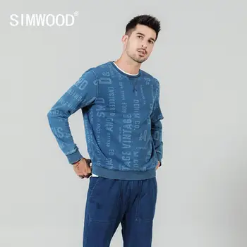 SIMWOOD 2020 forår nyt bogstav print hættetrøjer mænd plus size o-hals bomuld, pullovere jooger indigo blå træningsdragter SI980529