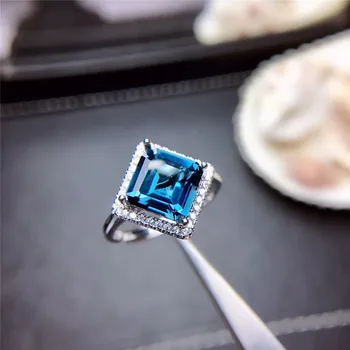 WEAINY 8*8mm Prinsesse Cut Naturlige London Blue Topas Ring S925 Sterling Sølv Simple Mode Damer Smykker Sende Kæreste Gave