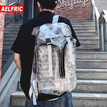 AELFRIC Fashion Store, Klare, Gennemsigtige Rygsække 3M Reflekterende PVC Taske Hip Hop Stil skoletasker Mænd Rejse Rygsæk Streetwear