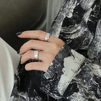 S'STEEL Zircon Ringe 925 Sterling Sølv For Kvinder koreanske Uregelmæssige Designer Guld Ring Justerbar Joyas De Plata Fine Smykker