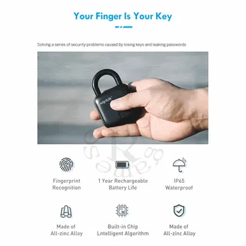 Anytek L3 Usb-Genopladelige Smart Lås Nøglefri Fingeraftrykslåse, Ip65 Vandtæt, Anti-Tyveri Sikring Hængelås På Døren Bagage Cas