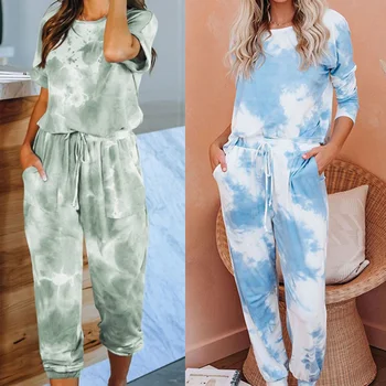Loungewear Kvinder Pyjamas Sæt Hjem Slid, Tie-dye Print Nattøj Nattøj Fashion Forår, Sommer Kort Ærme Pyjamas Kvinder Pijamas