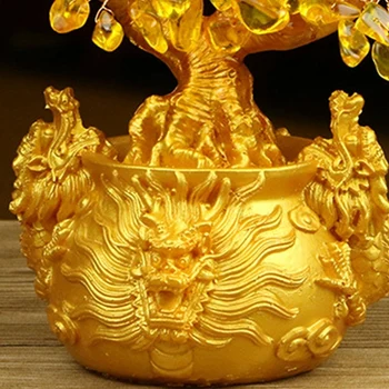 Kinesiske Gyldne Krystal Heldig Penge Formue Træ HELDIG Formue Rigdom Hjem Kontor Dekoration Ornament Bedste Gaver