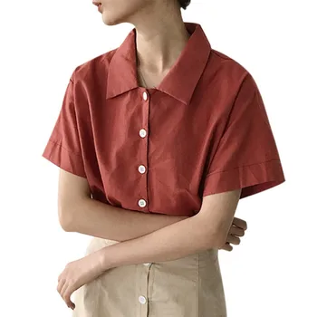 Kvinder Casual Bluse Shirt Kort Ærme Knapper, Løse Kvinder Bluser Toppe Plus Size-Knap Bluse 2019