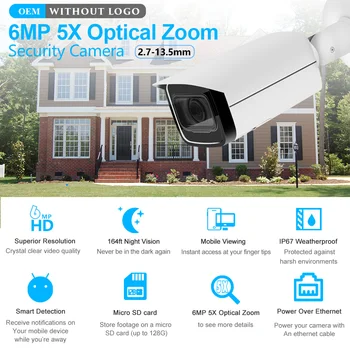 Dahua IP Camera 6MP 5X Zoom PoE Sikkerhed Offentlig Bygge-In MiC IPC-HFW4631H-ZSA CCTV-Overvågning SD-Kort Slot Med Beslag IP67