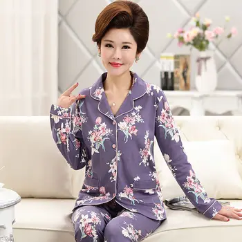 Kvinder Efteråret Bomuld Pyjamas Sæt Til Kvinder Lange Ærmer Blomst pyjamas Nattøj Nattøj Loungewear Pijama Mujer