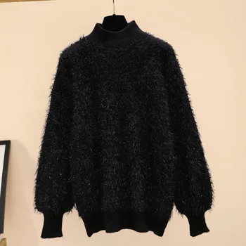 2021 Efterår og Vinter Nye Plus Size Womens Sweater Casual Løs Dovne Toppe, Mode Oversize, Varm, Blå Tøj Kvindelige 3XL 4XL