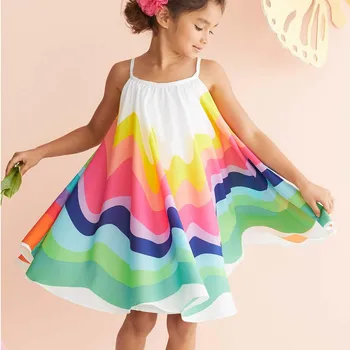 2020 Mode Barn Børn Baby Piger Summer Rainbow Seler Kjole Justerbar Slynge Ærmeløs Beach Party Kjoler Vestidos