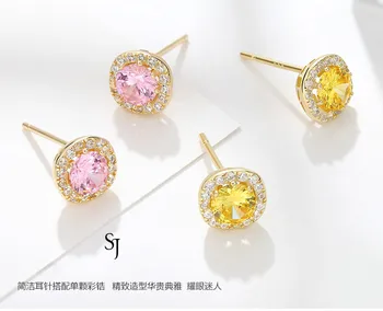 Mode citrin gul krystal zircon diamanter, ædelstene stud øreringe til kvinder 14k guld farve smykker bijoux fest tilbehør