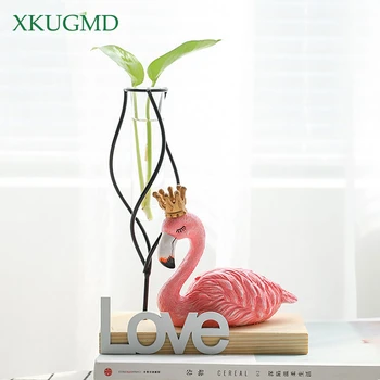 Glas Hydroponiske Anlæg Vase Hjem Stue Gennemsigtig Blomst Arrangement Container Office Desktop Harpiks Flamingo Dekoration