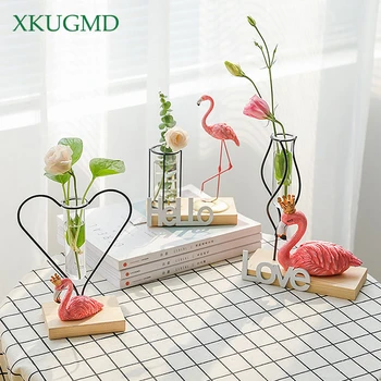 Glas Hydroponiske Anlæg Vase Hjem Stue Gennemsigtig Blomst Arrangement Container Office Desktop Harpiks Flamingo Dekoration