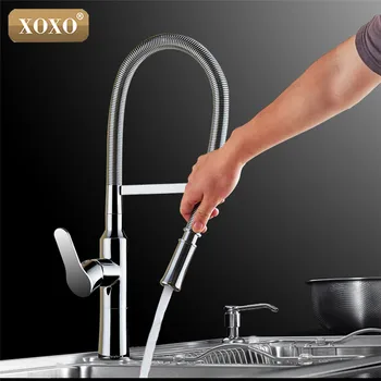 XOXO360 Drejelig Solid Messing Enkelt Håndtag Mixer Vask Tap Ned Chrome Køkken Vandhane med varmt og koldt vand 1342
