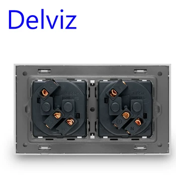 Delviz 16A fransk Stikkontakt, Væg Elektrisk / Rektangulære stik / Stik, Brandhæmmende PC panel, EU-standard Power Dobbelt Stikkontakt