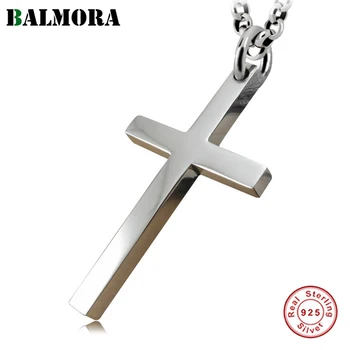BALMORA Ægte 925 Sterling Sølv Enkelt Klassisk Jesus Kors Vedhæng til Halskæder Kvinder Mænd Christian Gave Punk Mode Smykker