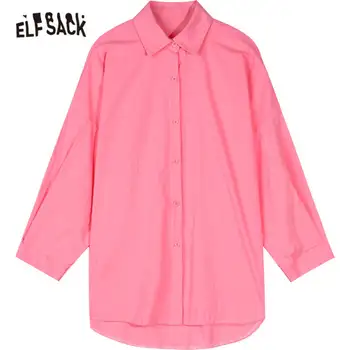ELFSACK Is Solid Minimalistisk Afslappet Kvinder Shirts 2020 Efteråret ELF Enkelt Breasted Fuld Ærme koreanske Damer Daglig basis Top