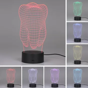 Tænder Form 3D LED-Lampe Farverige 3D Tand Gradient Lys Display Værktøj til Soveværelset Tema Dekoration Familie Ferie Gave
