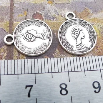300pcs Mønt Charms 13mm x 16mm DIY Smykker at Gøre Vedhæng i antik sølv farve