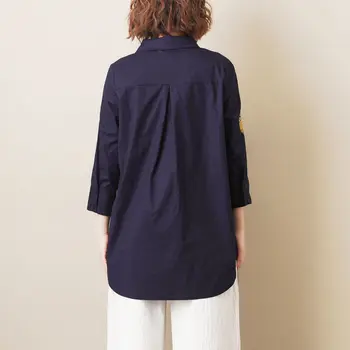 Bomuld Kvinder Casual Bluser Skjorter Nye Ankomst 2020 Forår Mode Fjer Mønster Kvindelige Løs Lange Skjorter Plus Size P271