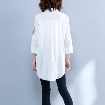 Bomuld Kvinder Casual Bluser Skjorter Nye Ankomst 2020 Forår Mode Fjer Mønster Kvindelige Løs Lange Skjorter Plus Size P271