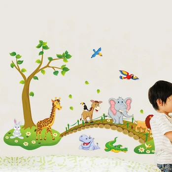 Dyr Wall Stickers til børneværelset Børn Dreng Soveværelse vægoverføringsbilleder Indretning Vægmaleri Abe, Giraf Planteskole Room Dekoration