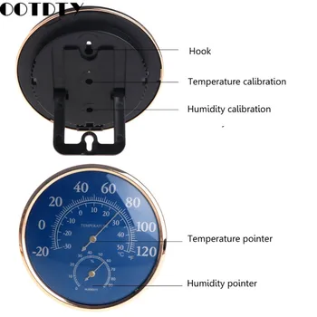 Store Runde Termometer Hygrometer Temperatur Luftfugtighed Overvåge Meter Måle Blå