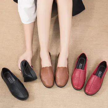 YAERNISoft læder flade sko-kvinde læder sko mokkasiner mor loafers casual kvinde kørsel Ballet sko kvinder casual