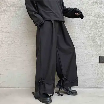Personlig bandage bred ben mørk sort løs Yamamoto stil efteråret bukser mænds design nye casual bukser hem