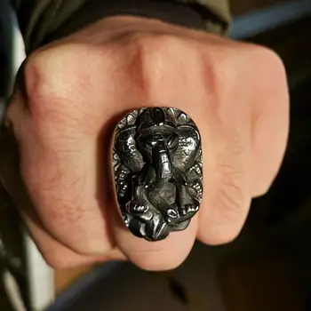 EYHIMD Klassiske Visdom og Lykke Elefant Gud Ganesha Herre Ring i Rustfrit Stål Amulet Ring Punk Biker Smykker