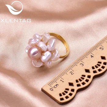 XlentAg 925 Sterling Sølv Natural Frisk Vand Barok Pink Perle Blomst Justerbar Ring For Kvinder Bryllup Smykker GR0237