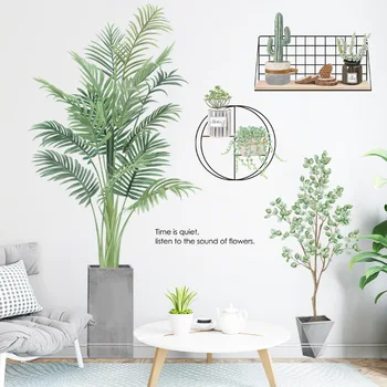 Store Grønne Tropiske Plante Bonsai Klistermærker vægoverføringsbillede til Stue, Soveværelse Indretning Friske Blade Flytbare Vinyl Vægmaleri Kunst Decals