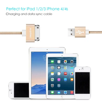 SUPTEC Til iphone 4 USB Oplader Kabel-30 pin Flettet Nylon Premium-USB-Data Sync Oplader Kabel til iphone 4s og iPad 2 3 4 iPod