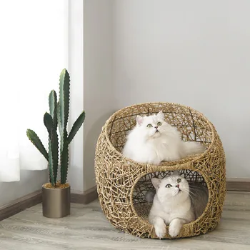 Rattan kattegrus vugge kat villa dobbelt katten bed enkle møbler stol fire sæsoner universal kattegrus