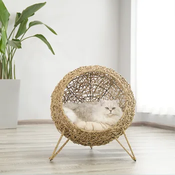 Rattan kattegrus vugge kat villa dobbelt katten bed enkle møbler stol fire sæsoner universal kattegrus