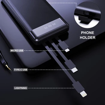 CASEIER 10000mAh Bærbare Oplader Til iPhone 11 Pro Max antal Bærbare Batteri Powerbank Til Xiaomi Samsung Indbygget Kabel-Power Bank