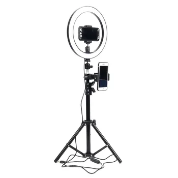 10 Tommer Vlog Video LED Selfie Ring Lys USB-Ring Lampe Fotografering Lys Med Telefonen Holder Stativ Stå for Makeup Youtube