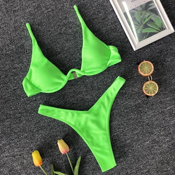 Brasilianske Bøjle Bikini 2019 Kvinder Micro Bikini Badetøj Solid Push Up Badedragt Maillot De Bain Femme Svømning Jakkesæt Til Kvinder