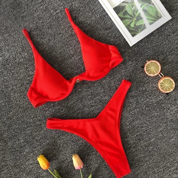 Brasilianske Bøjle Bikini 2019 Kvinder Micro Bikini Badetøj Solid Push Up Badedragt Maillot De Bain Femme Svømning Jakkesæt Til Kvinder