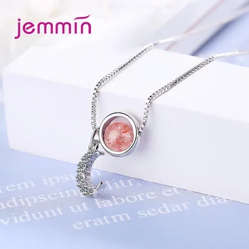 Enkel Stilfuld Koreansk Mode Halskæde Jordbær Pink Krystal Lyst Til Månen Choker Smykker Til Kvinder Engagement Elsker Gaver