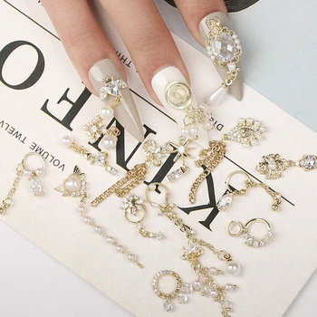 10stk Skinnende Zircon Legering Kæde Vedhæng 3D Nail Art Dekorationer Luksus Diamant Krystal Smykker Manicure Design Tilbehør